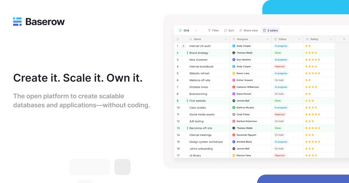 Baserow product overview from the official website