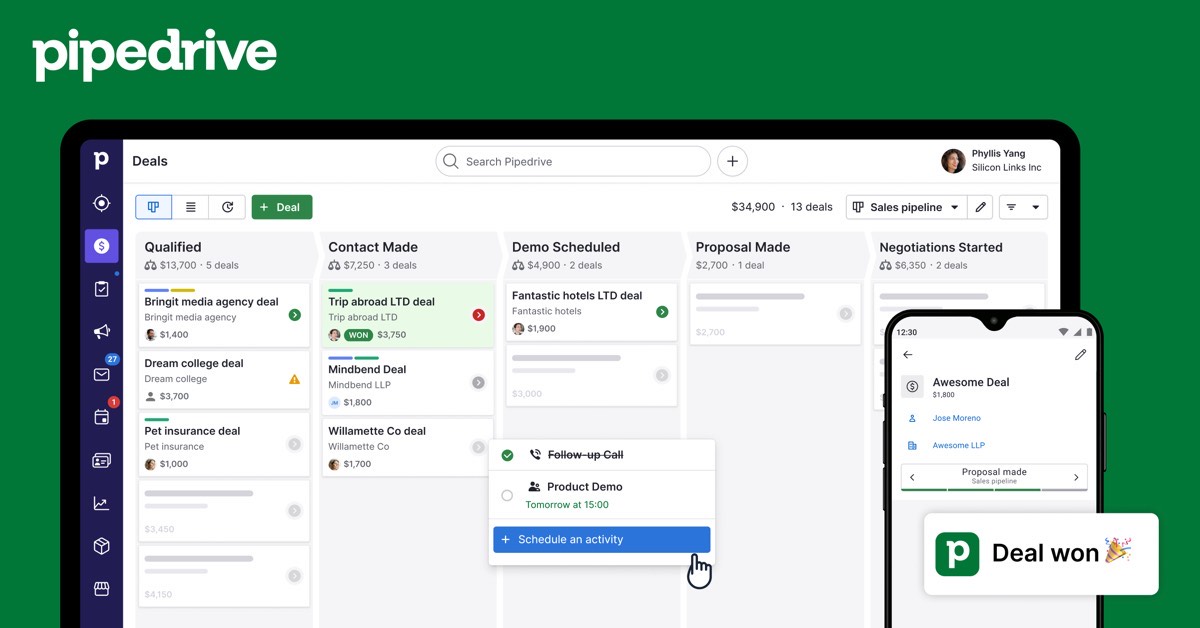 Pipedrive product overview from the official website